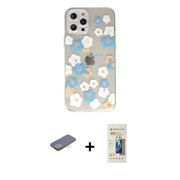 MARSİLYAN™- iPhone 12 Pro Kılıf Eksen Asil Prime - Siyah 6D Mat Seramik Hayalet Nano Ekran Koruyucu + Renkli Kamera Lens Koruma Cam - SI