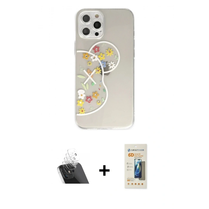MARSİLYAN™- iPhone 12 Pro Kılıf Eksen Asil Prime - Siyah 6D Mat Seramik Hayalet Nano Ekran Koruyucu + Kamera Lens Koruma Cam - SF