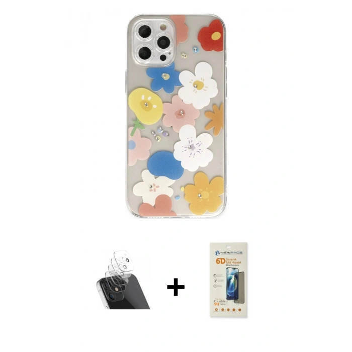 MARSİLYAN™- iPhone 12 Pro Kılıf Eksen Asil Prime - Siyah 6D Mat Seramik Hayalet Nano Ekran Koruyucu + Kamera Lens Koruma Cam - SF