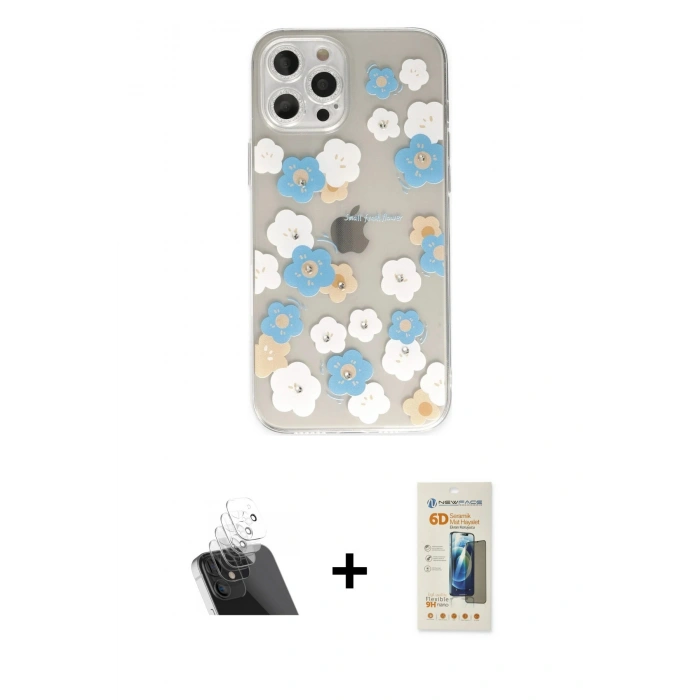 MARSİLYAN™- iPhone 12 Pro Kılıf Eksen Asil Prime - Siyah 6D Mat Seramik Hayalet Nano Ekran Koruyucu + Kamera Lens Koruma Cam - SF