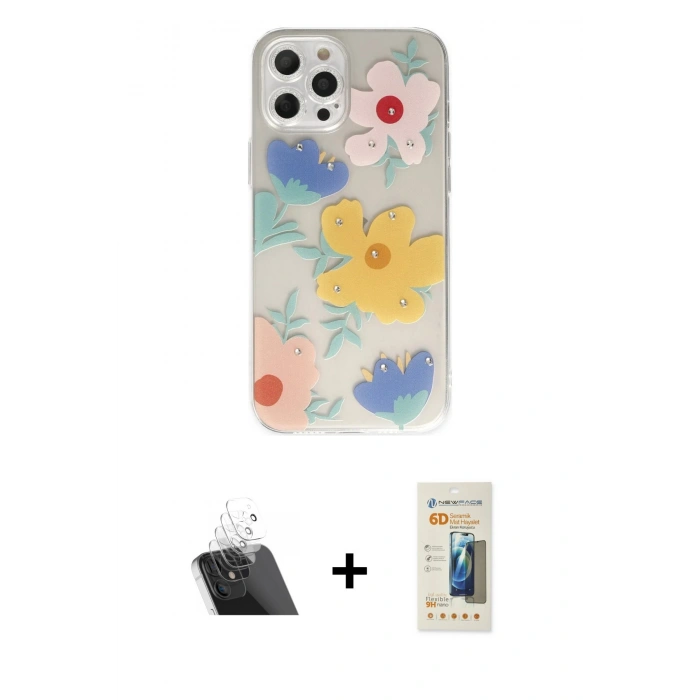 MARSİLYAN™- iPhone 12 Pro Kılıf Eksen Asil Prime - Siyah 6D Mat Seramik Hayalet Nano Ekran Koruyucu + Kamera Lens Koruma Cam - SF