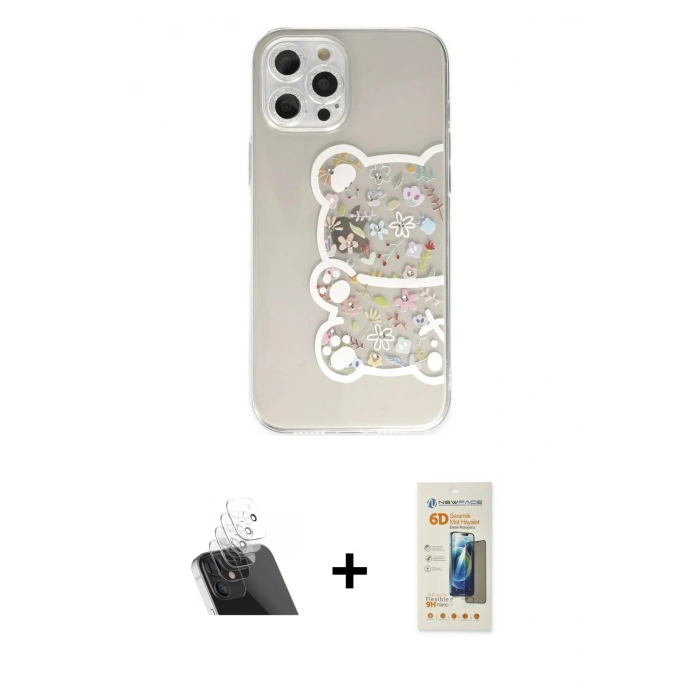 MARSİLYAN™- iPhone 12 Pro Kılıf Eksen Asil Prime - Siyah 6D Mat Seramik Hayalet Nano Ekran Koruyucu + Kamera Lens Koruma Cam - SF