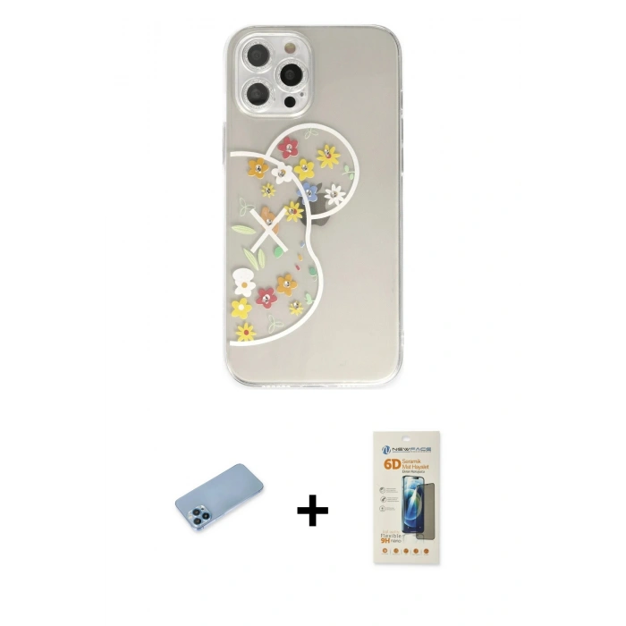 MARSİLYAN™- iPhone 12 Pro Kılıf Eksen Asil Prime - Siyah 6D Mat Seramik Hayalet Nano Ekran Koruyucu + Shine Kamera Lens Koruma Cam - MI