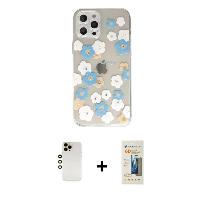 MARSİLYAN™- iPhone 12 Pro Kılıf Eksen Asil Prime - Siyah 6D Mat Seramik Hayalet Nano Ekran Koruyucu + Shine Kamera Lens - GD