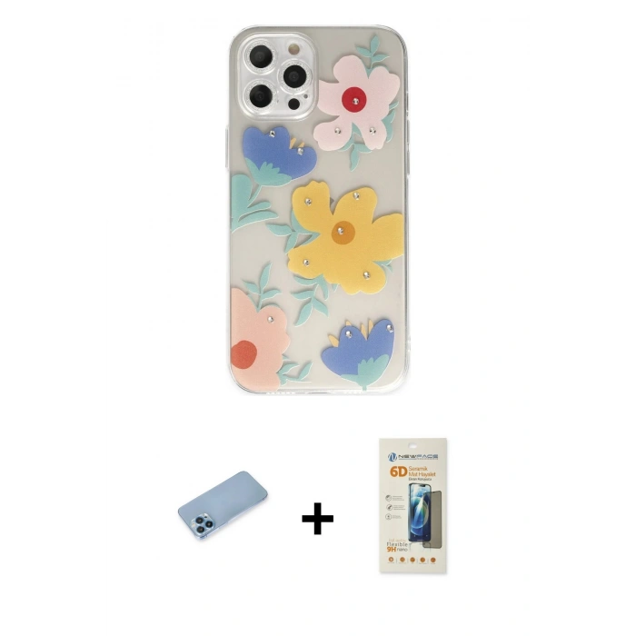 MARSİLYAN™- iPhone 12 Pro Kılıf Eksen Asil Prime - Siyah 6D Mat Seramik Hayalet Nano Ekran Koruyucu + Shine Kamera Lens Koruma Cam - MI