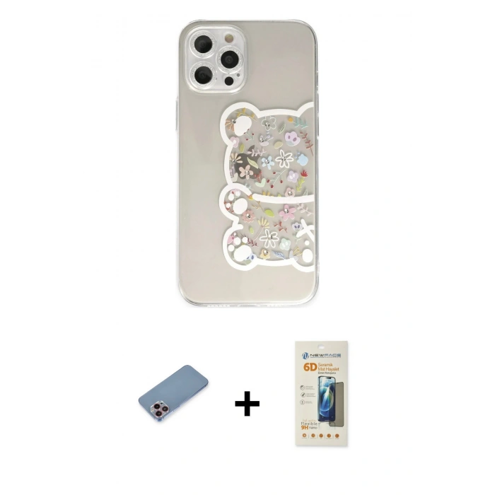 MARSİLYAN™- iPhone 12 Pro Kılıf Eksen Asil Prime - Siyah 6D Mat Seramik Hayalet Nano Ekran Koruyucu + Shine Kamera Lens Koruma Cam - PE