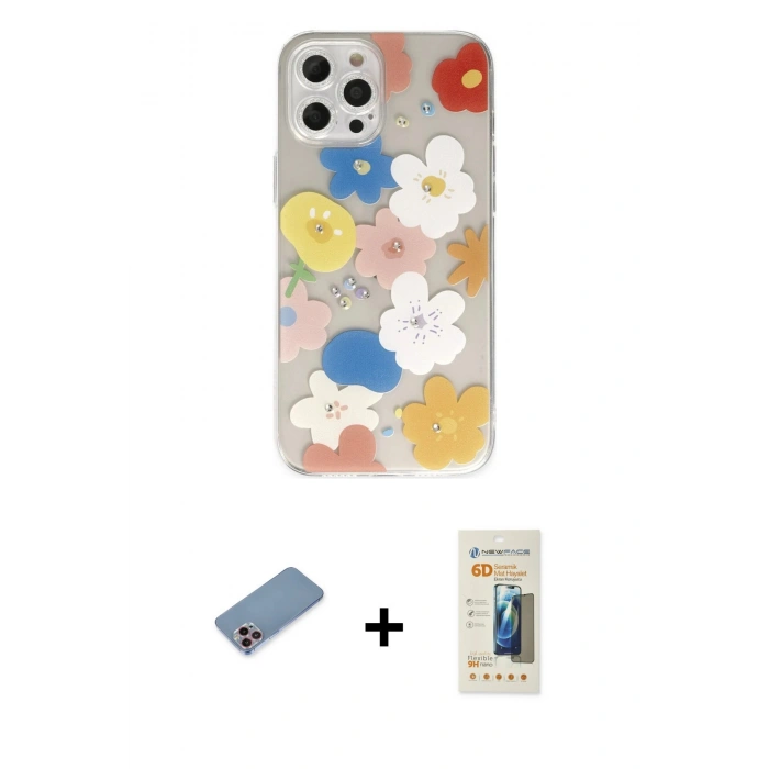 MARSİLYAN™- iPhone 12 Pro Kılıf Eksen Asil Prime - Siyah 6D Mat Seramik Hayalet Nano Ekran Koruyucu + Shine Kamera Lens Koruma Cam - PE