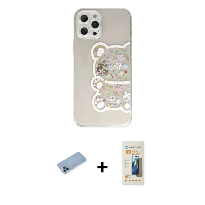 MARSİLYAN™- iPhone 12 Pro Kılıf Eksen Asil Prime - Siyah 6D Mat Seramik Hayalet Nano Ekran Koruyucu + Shine Kamera Lens Koruma Cam - MI
