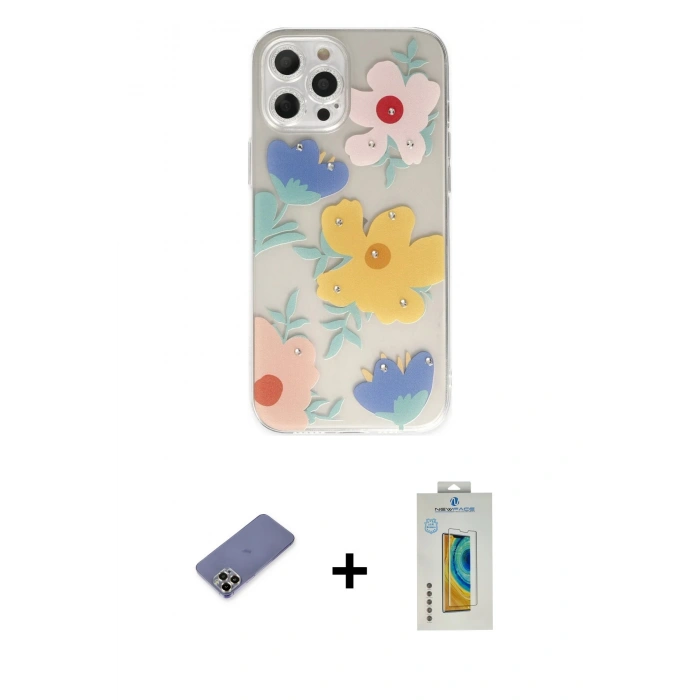 MARSİLYAN™- iPhone 12 Pro Kılıf Eksen Asil Prime - Siyah Polymer Nano Ekran Koruyucu + Metal Kamera Lens Koruma Cam - GD
