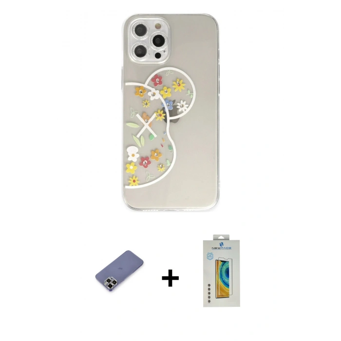MARSİLYAN™- iPhone 12 Pro Kılıf Eksen Asil Prime - Siyah Polymer Nano Ekran Koruyucu + Metal Kamera Lens Koruma Cam - GD