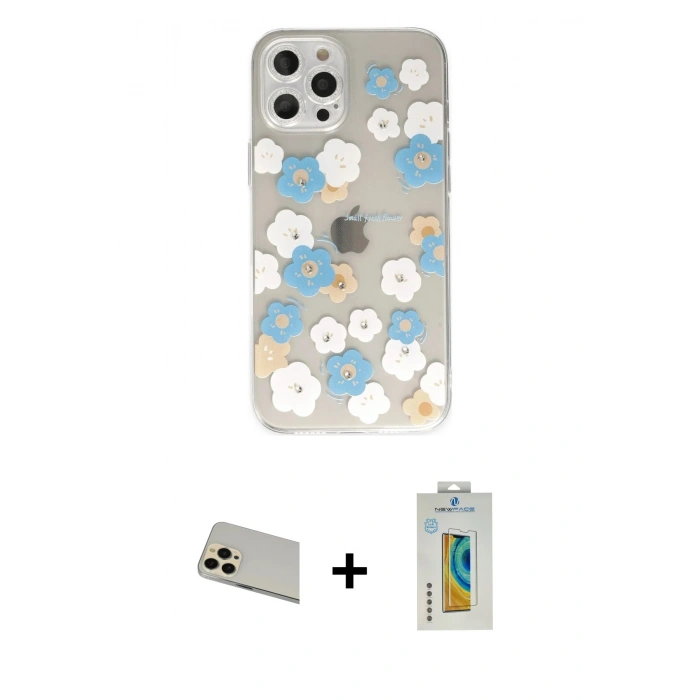 MARSİLYAN™- iPhone 12 Pro Kılıf Eksen Asil Prime - Siyah Polymer Nano Ekran Koruyucu + Rainbow Kamera Lens Koruma Cam - GD