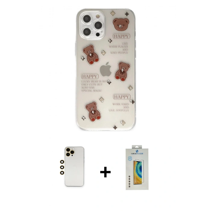 MARSİLYAN™- iPhone 12 Pro Kılıf Eksen Asil Prime - Siyah Polymer Nano Ekran Koruyucu + Shine Kamera Lens - GD