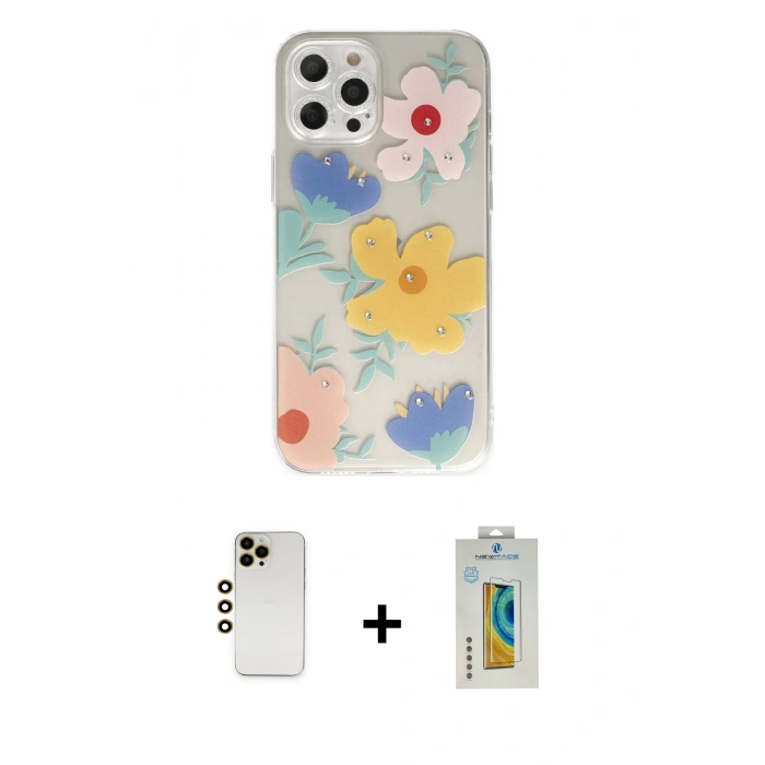 MARSİLYAN™- iPhone 12 Pro Kılıf Eksen Asil Prime - Siyah Polymer Nano Ekran Koruyucu + Shine Kamera Lens - GD