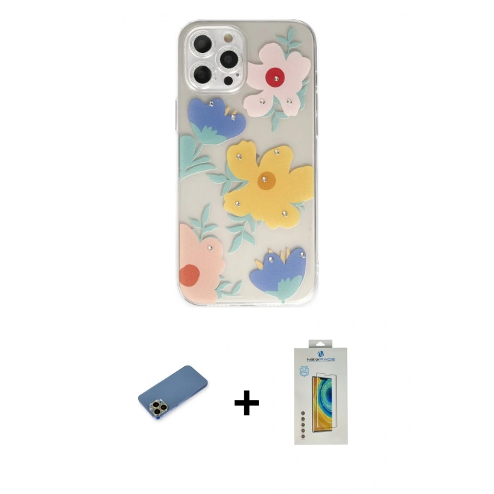 MARSİLYAN™- iPhone 12 Pro Kılıf Eksen Asil Prime - Siyah Polymer Nano Ekran Koruyucu + Shine Kamera Lens Koruma Cam - GD