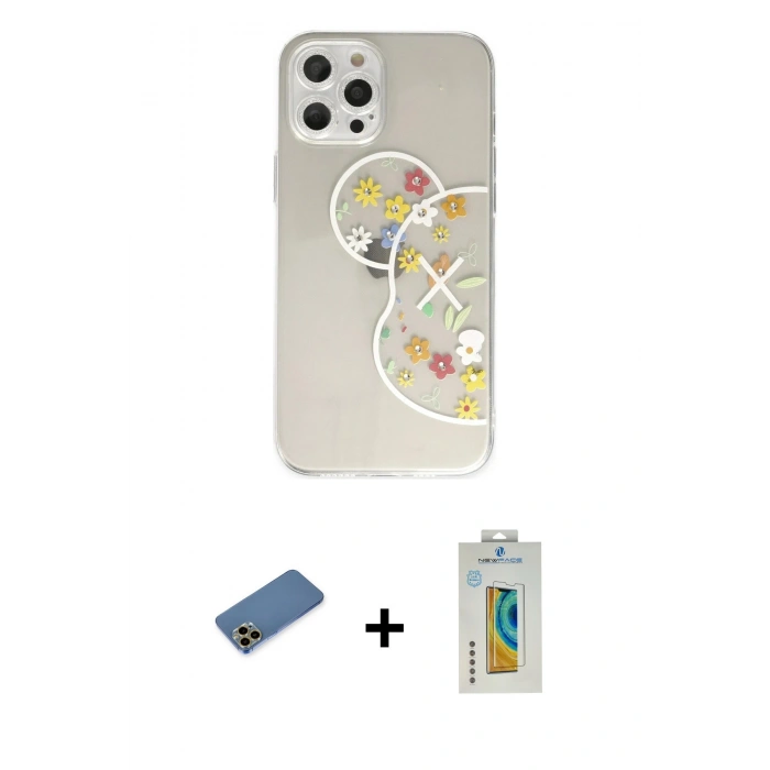 MARSİLYAN™- iPhone 12 Pro Kılıf Eksen Asil Prime - Siyah Polymer Nano Ekran Koruyucu + Shine Kamera Lens Koruma Cam - GD