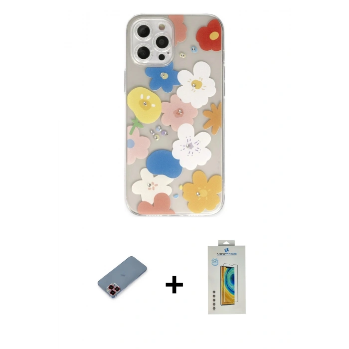 MARSİLYAN™- iPhone 12 Pro Kılıf Eksen Asil Prime - Siyah Polymer Nano Ekran Koruyucu + Metal Kamera Lens Koruma Cam - KI