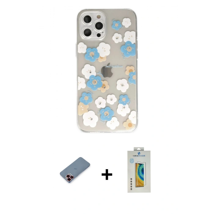 MARSİLYAN™- iPhone 12 Pro Kılıf Eksen Asil Prime - Siyah Polymer Nano Ekran Koruyucu + Metal Kamera Lens Koruma Cam - KI