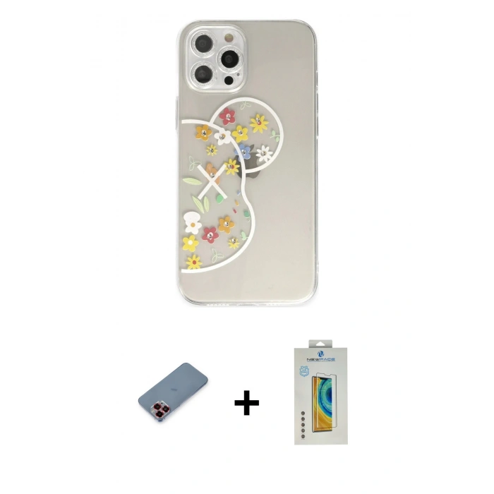 MARSİLYAN™- iPhone 12 Pro Kılıf Eksen Asil Prime - Siyah Polymer Nano Ekran Koruyucu + Metal Kamera Lens Koruma Cam - KI