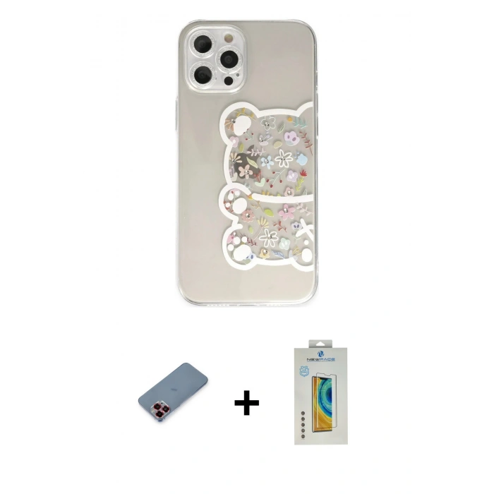 MARSİLYAN™- iPhone 12 Pro Kılıf Eksen Asil Prime - Siyah Polymer Nano Ekran Koruyucu + Metal Kamera Lens Koruma Cam - KI