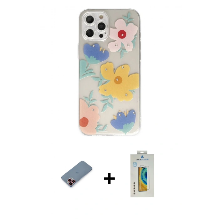 MARSİLYAN™- iPhone 12 Pro Kılıf Eksen Asil Prime - Siyah Polymer Nano Ekran Koruyucu + Metal Kamera Lens Koruma Cam - KI