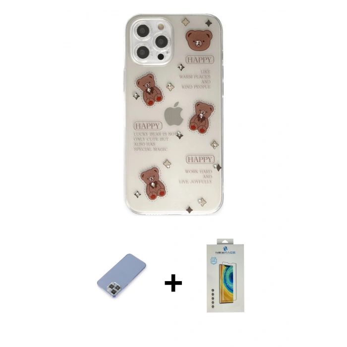 MARSİLYAN™- iPhone 12 Pro Kılıf Eksen Asil Prime - Siyah Polymer Nano Ekran Koruyucu + Metal Kamera Lens Koruma Cam - KUYL