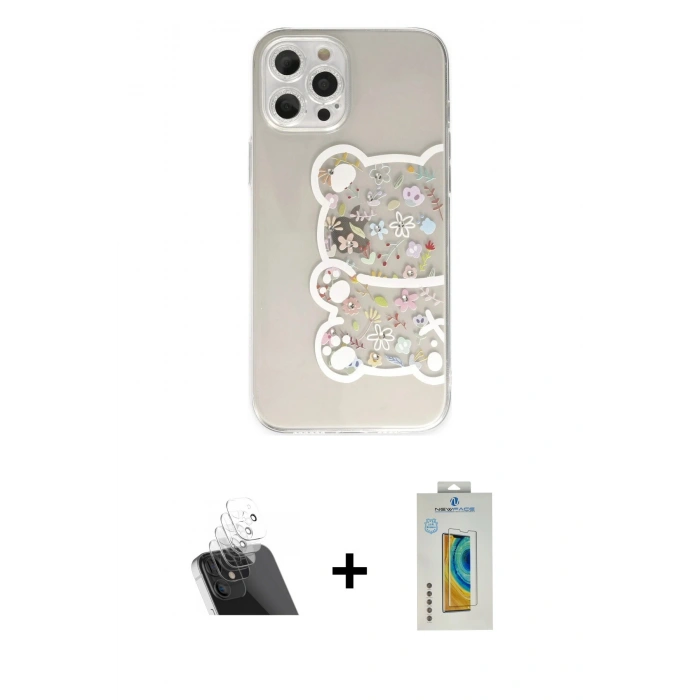MARSİLYAN™- iPhone 12 Pro Kılıf Eksen Asil Prime - Siyah Polymer Nano Ekran Koruyucu + Kamera Lens Koruma Cam - SF