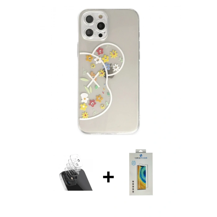 MARSİLYAN™- iPhone 12 Pro Kılıf Eksen Asil Prime - Siyah Polymer Nano Ekran Koruyucu + Kamera Lens Koruma Cam - SF