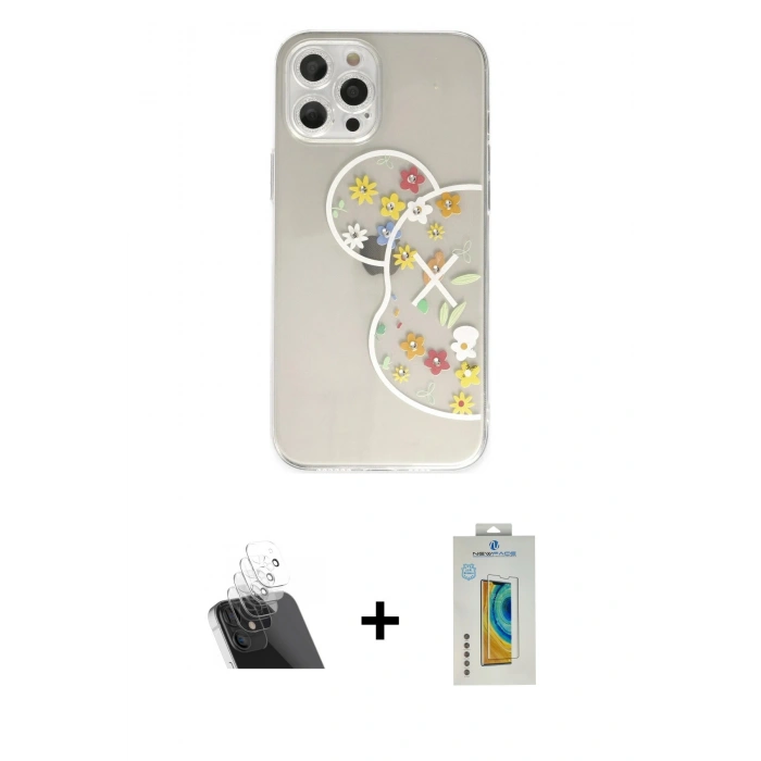 MARSİLYAN™- iPhone 12 Pro Kılıf Eksen Asil Prime - Siyah Polymer Nano Ekran Koruyucu + Kamera Lens Koruma Cam - SF