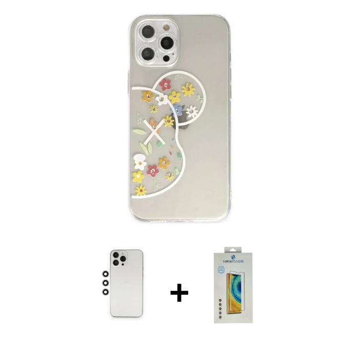 MARSİLYAN™- iPhone 12 Pro Kılıf Eksen Asil Prime - Siyah Polymer Nano Ekran Koruyucu + Shine Kamera Lens - GS