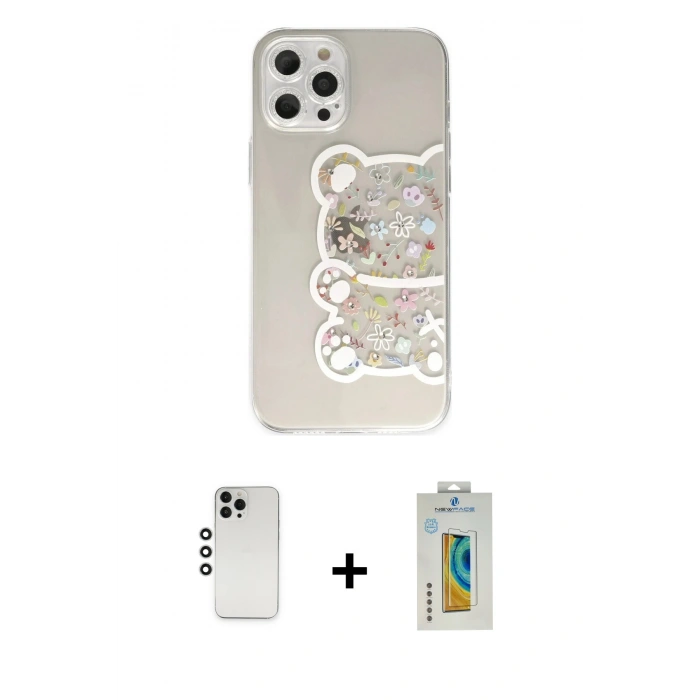 MARSİLYAN™- iPhone 12 Pro Kılıf Eksen Asil Prime - Siyah Polymer Nano Ekran Koruyucu + Shine Kamera Lens - GS