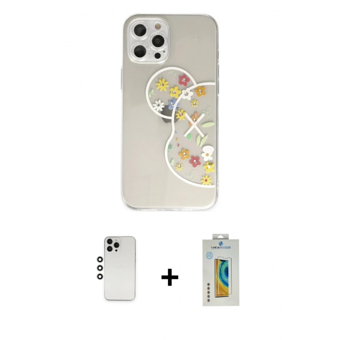 MARSİLYAN™- iPhone 12 Pro Kılıf Eksen Asil Prime - Siyah Polymer Nano Ekran Koruyucu + Shine Kamera Lens - GS
