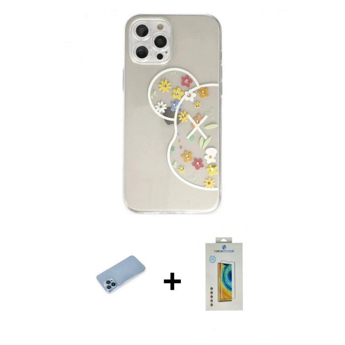 MARSİLYAN™- iPhone 12 Pro Kılıf Eksen Asil Prime - Siyah Polymer Nano Ekran Koruyucu + Shine Kamera Lens Koruma Cam - MI