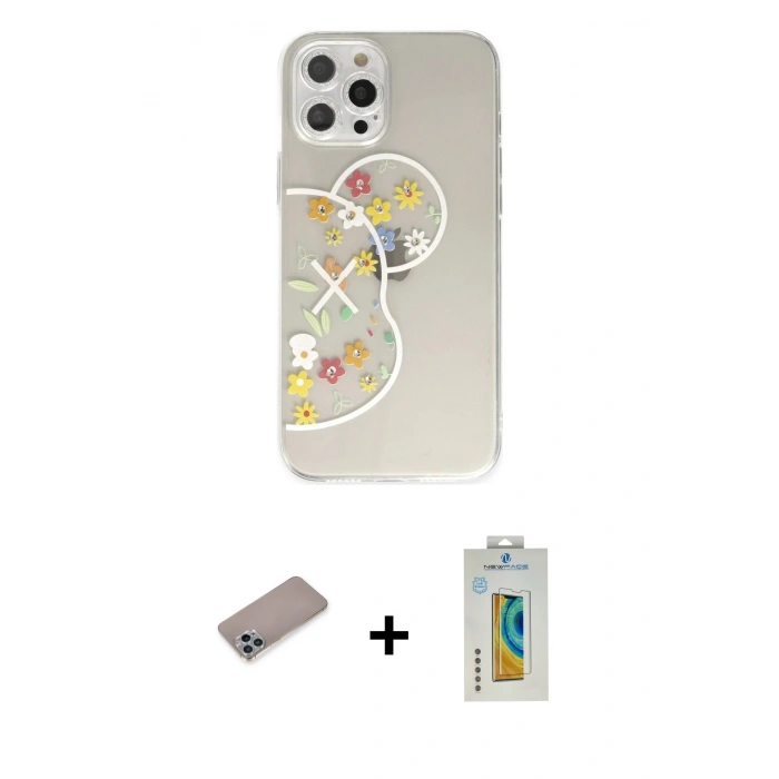 MARSİLYAN™- iPhone 12 Pro Kılıf Eksen Asil Prime - Siyah Polymer Nano Ekran Koruyucu + Shine Kamera Lens Koruma Cam - SABE