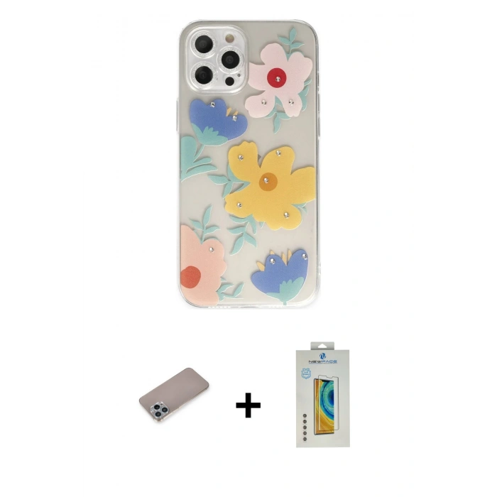MARSİLYAN™- iPhone 12 Pro Kılıf Eksen Asil Prime - Siyah Polymer Nano Ekran Koruyucu + Shine Kamera Lens Koruma Cam - SABE