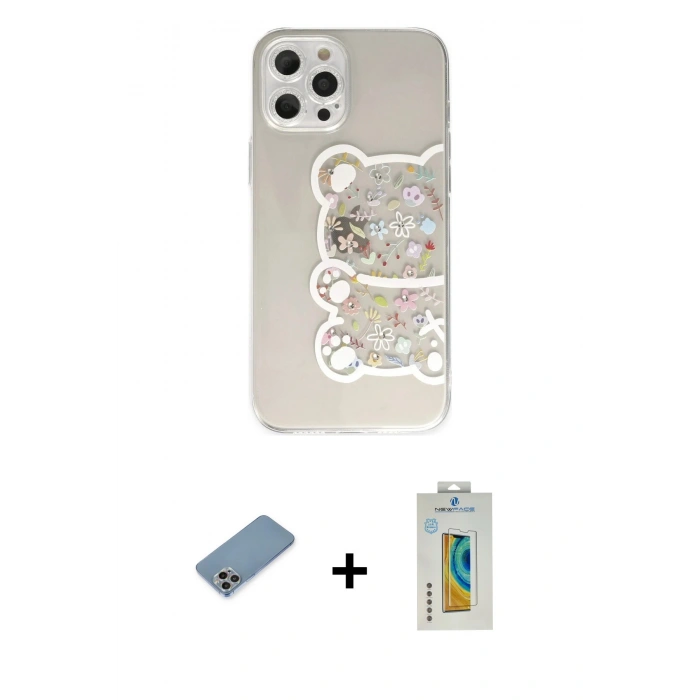MARSİLYAN™- iPhone 12 Pro Kılıf Eksen Asil Prime - Siyah Polymer Nano Ekran Koruyucu + Shine Kamera Lens Koruma Cam - GI