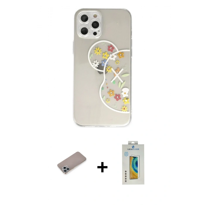 MARSİLYAN™- iPhone 12 Pro Kılıf Eksen Asil Prime - Siyah Polymer Nano Ekran Koruyucu + Shine Kamera Lens Koruma Cam - SABE