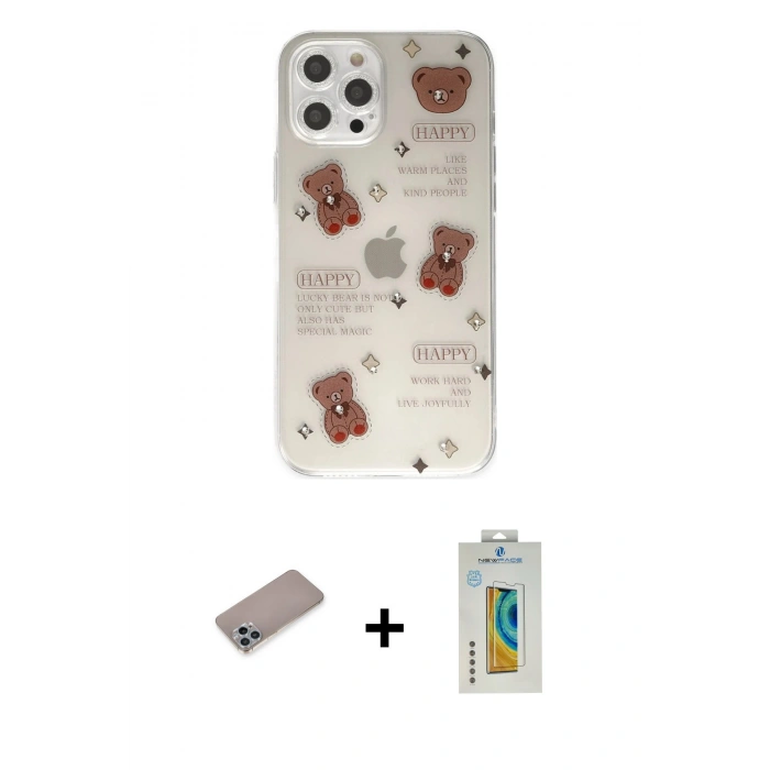 MARSİLYAN™- iPhone 12 Pro Kılıf Eksen Asil Prime - Siyah Polymer Nano Ekran Koruyucu + Shine Kamera Lens Koruma Cam - SABE