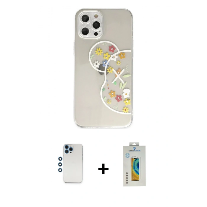 MARSİLYAN™- iPhone 12 Pro Kılıf Eksen Asil Prime - Siyah Polymer Nano Ekran Koruyucu + Shine Kamera Lens - MI