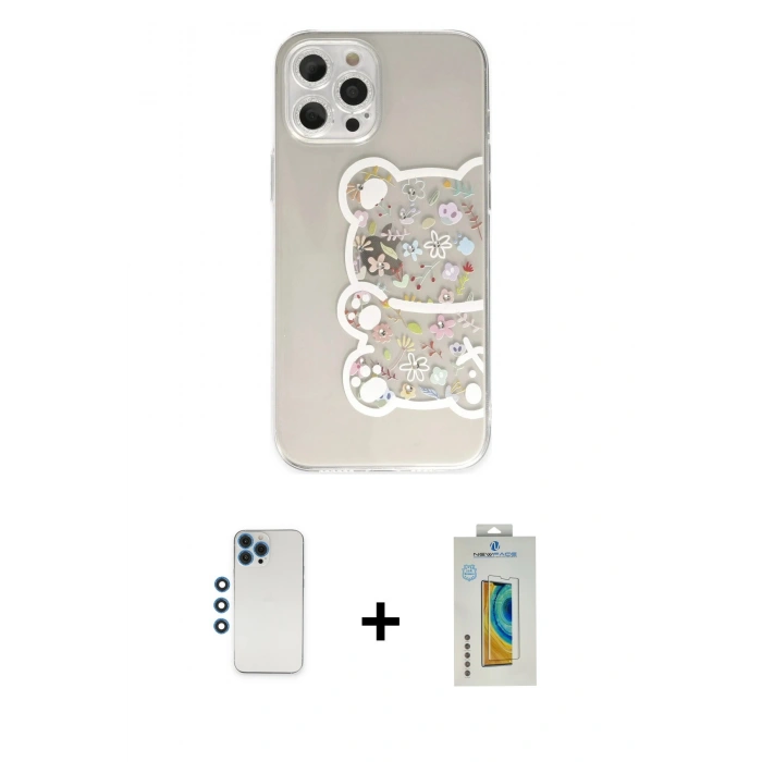 MARSİLYAN™- iPhone 12 Pro Kılıf Eksen Asil Prime - Siyah Polymer Nano Ekran Koruyucu + Shine Kamera Lens - MI