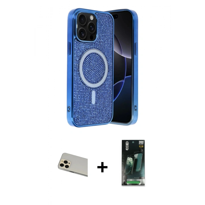 MARSİLYAN™- iPhone 12 Pro Kılıf Eksen Çizgi - Şeffaf 360 Full Body Arka Koruyucu + Gold Rainbow Kamera Lens Koruma Cam