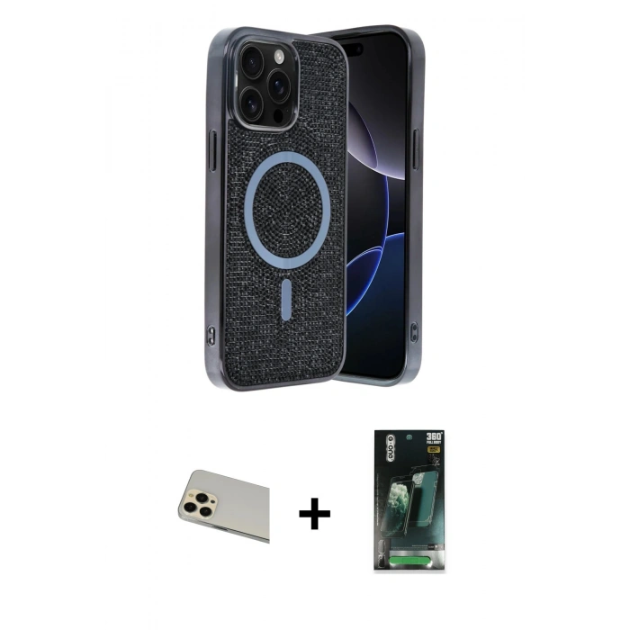 MARSİLYAN™- iPhone 12 Pro Kılıf Eksen Çizgi - Şeffaf 360 Full Body Arka Koruyucu + Gold Rainbow Kamera Lens Koruma Cam