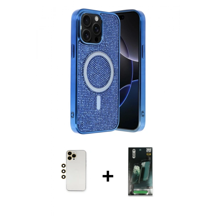 MARSİLYAN™- iPhone 12 Pro Kılıf Eksen Çizgi - Şeffaf 360 Full Body Arka Koruyucu + Shine Kamera Lens - GD