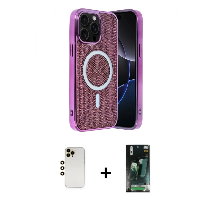 MARSİLYAN™- iPhone 12 Pro Kılıf Eksen Çizgi - Şeffaf 360 Full Body Arka Koruyucu + Shine Kamera Lens - GD