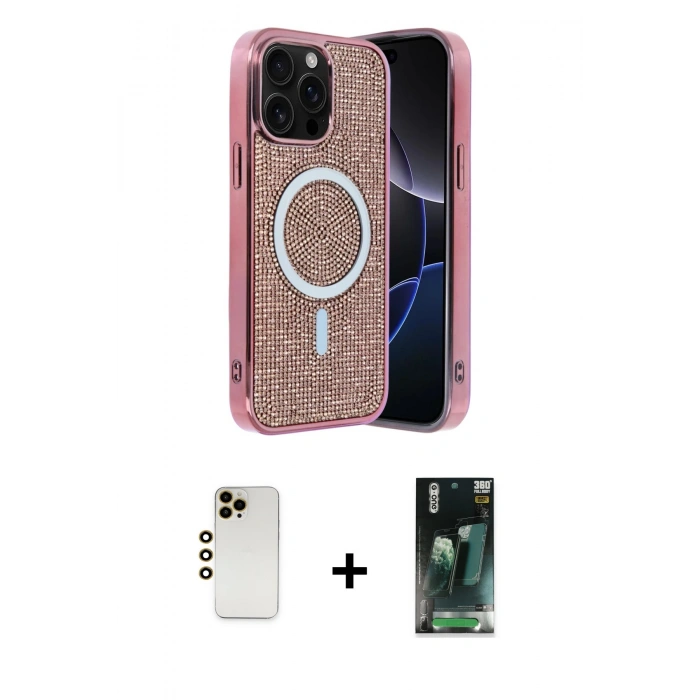 MARSİLYAN™- iPhone 12 Pro Kılıf Eksen Çizgi - Şeffaf 360 Full Body Arka Koruyucu + Shine Kamera Lens - GD