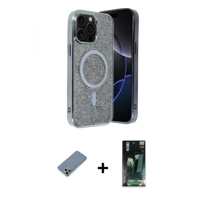 MARSİLYAN™- iPhone 12 Pro Kılıf Eksen Çizgi - Şeffaf 360 Full Body Arka Koruyucu + Metal Kamera Lens Koruma Cam - GS