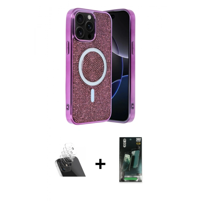 MARSİLYAN™- iPhone 12 Pro Kılıf Eksen Çizgi - Şeffaf 360 Full Body Arka Koruyucu + Kamera Lens Koruma Cam - SF