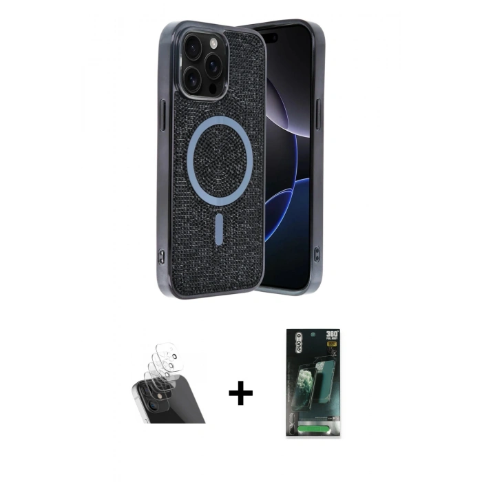 MARSİLYAN™- iPhone 12 Pro Kılıf Eksen Çizgi - Şeffaf 360 Full Body Arka Koruyucu + Kamera Lens Koruma Cam - SF