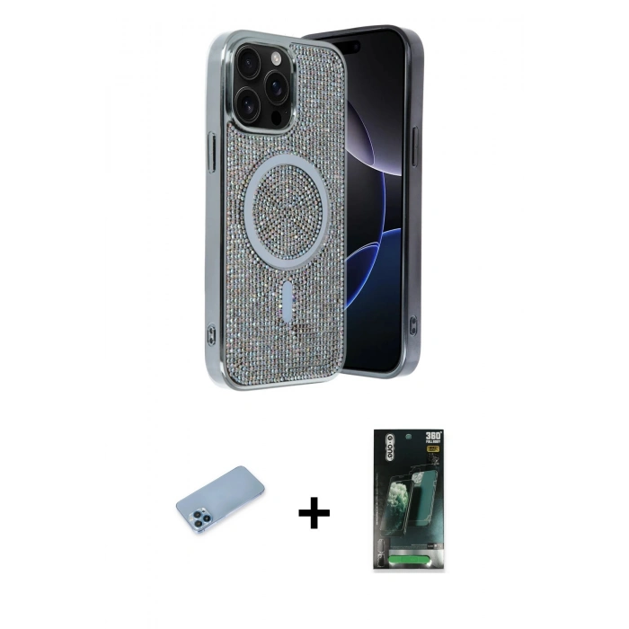 MARSİLYAN™- iPhone 12 Pro Kılıf Eksen Çizgi - Şeffaf 360 Full Body Arka Koruyucu + Shine Kamera Lens Koruma Cam - MI