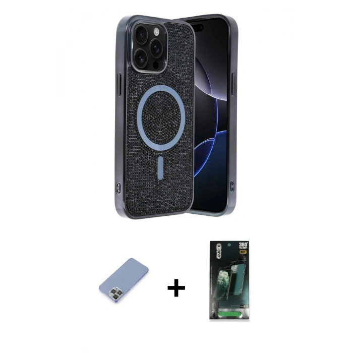 MARSİLYAN™- iPhone 12 Pro Kılıf Eksen Çizgi - Şeffaf 360 Full Body Arka Koruyucu + Metal Kamera Lens Koruma Cam - KUYL