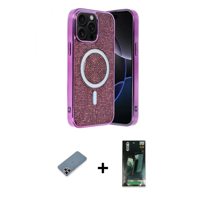 MARSİLYAN™- iPhone 12 Pro Kılıf Eksen Çizgi - Şeffaf 360 Full Body Arka Koruyucu + Metal Kamera Lens Koruma Cam - MR